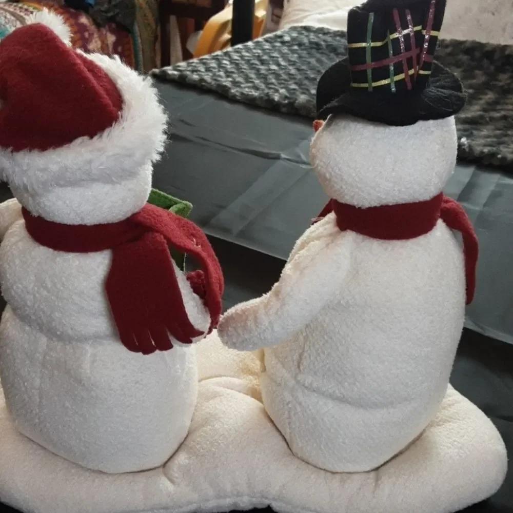Vintage Christmas Snowpeople‎ Decoration Large Stuffed Frosty With Friend